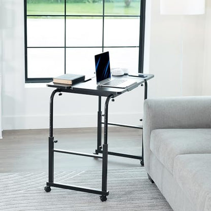 VIVO Mobile Over the Bed and Recliner Table, Tilting Laptop Tray with Height and Length Frame Adjustment, Ergonomic Overbed Kids and Adult Desk on Wheels, Black, DESK-V202B - color: Black