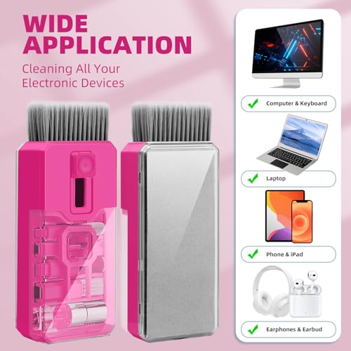 Keyboard Cleaner & Laptop Cleaning Kit, All-in-1 for Computer PC, HotPink | Electronics Deep Cleaning Reusable Brush Tool, Screen-Safe Spray, for iPhone iPad Macbook Airpod Camera, Gaming Accessories - color: HotPink