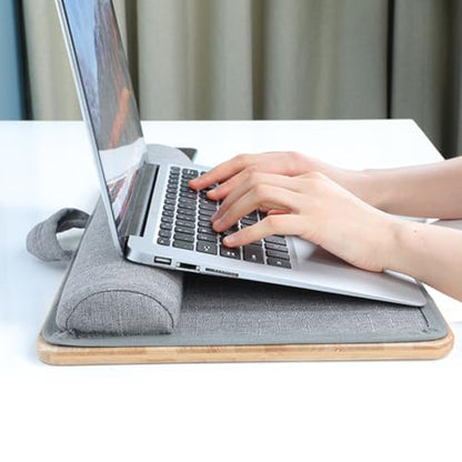 Lap Desk for Laptop with Cushion, Bamboo Laptop Stand with Anti-Slip Strip Tablet Phone Holder and Mouse Pad Fits up to 17 inch Portable Computer Lap Desk for Couch, Bed & Car - size: Large