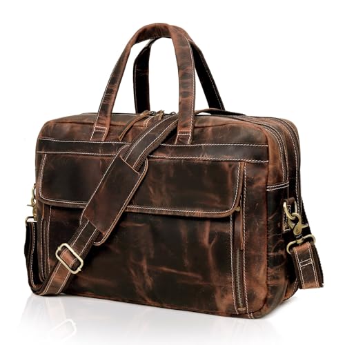 Full Grain italian Leather Briefcase for Men Top Choice Gifts Handcrafted Laptop Bag with Multiple Compartments - color: Brown, size: 16 inch