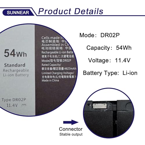 DR02P 2X1V9 Laptop Battery for Dell Latitude 5440 5450 5540 5550 | 11.4V 54Wh 4623mAh; Battery Replacement for Dell Precision 3480 3490 3580 3590; s 803W6 0803W6 02X1V - size: 12.35*4.65*1.15 inches DR02P