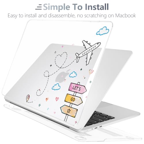 Batianda Case for MacBook Air 15" 2026 M5 M4 M3 M2 Chip, Let's Go Travel | 4-in-1 set with travel doodle design, slim hard shell protection for students, girls and vacation lovers - color: Let's Go Travel