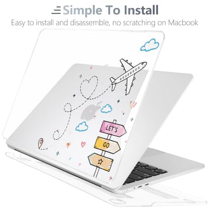 Batianda Case for MacBook Air 15" 2026 M5 M4 M3 M2 Chip, Let's Go Travel | 4-in-1 set with travel doodle design, slim hard shell protection for students, girls and vacation lovers - color: Let's Go Travel