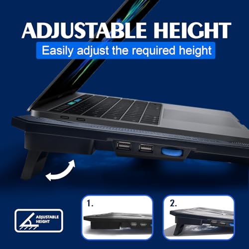 NAGAN Laptop Cooling Pad with 6 Fans, Ergonomic USB Powered Cooling Pad for Laptop with Dual USB 2.0 Ports, Height-Adjustable, Metal Mesh Gaming Notebook Cooler, Fits 15-17.3 inch Laptops