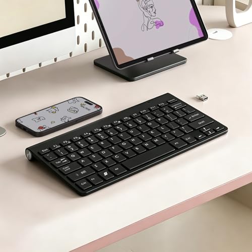 Wireless Keyboard, 78 Keys 2.4G Bluetooth Thin Lightweight Silent Keyboards for Laptop/PC/Tablet/Desktop/Smart TV - color: Black