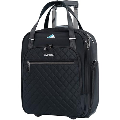 EMPSIGN Underseat Carry On Wheeled - 16" Carry on Bag with Wheels Multi-functional Lightweight Rolling Bag Overnight Weekender Small Suitcase for Women Men Travel Business, Black - color: Black