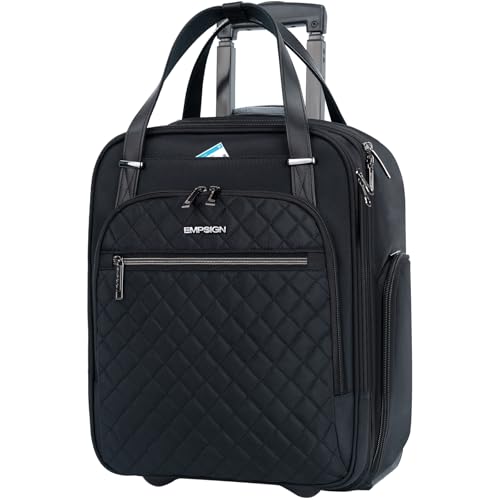 EMPSIGN Underseat Carry On Wheeled - 16" Carry on Bag with Wheels Multi-functional Lightweight Rolling Bag Overnight Weekender Small Suitcase for Women Men Travel Business, Black - color: Black