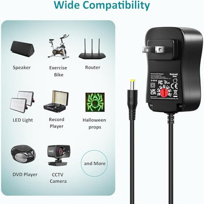 3V-12V 3A Universal AC Adapter Kit Multi-Volts Adjustable Power Supply 36W | DC 3V 4.5V 5V 6V 7.5V 9V 12V 3000mA 2A 1A Power Cord , Variable Power Adapter, for LED Strip Light CCTV Camera Speaker Router - size: 36W 3-12V