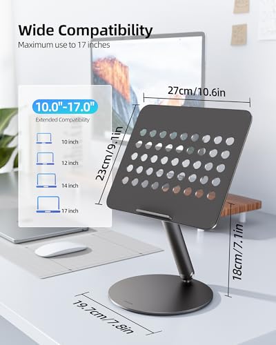 LULULOOK Laptop Stand for Desk, Full Aluminum Computer Stand, 360 Rotating Adjustable Laptop Riser, Foldable MacBook Holder Compatible with MacBook Pro/Air, Dell, HP, and 10-17inch Laptops (Black)