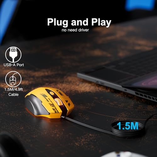 Uineer Wired Mouse, USB-A Computer Mouse with 6 Buttons,Adjustable | Plug-and-play USB-A wired connection with 6 programmable buttons, 7200 DPI and a 1.5 m cable. - color: Yellow