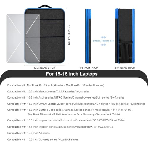 Travel Laptop Backpack with Small Case for 15-16 inch Notebooks, Slim & Expandable Computer Bag for College Business Commute for Men and Women,Black-Blue - color: Black-blue