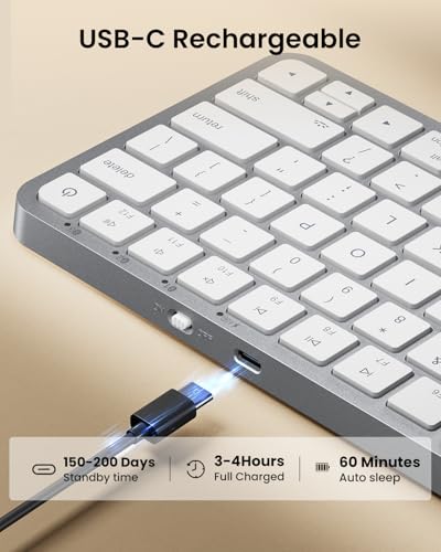 ProtoArc K90-A Backlit Bluetooth Keyboard for Mac/iPad, White Silver | Compact Wireless Mac Keyboard, 78-Key, No Numpad, 3-Level White Led Backlight, Multi-Device, Low-Profile, Rechargeable - color: White Silver