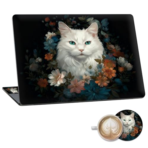 Laptop Skin Sticker Decal 15.6 Inch,12 13 13.3 14 15 15.6 in Laptop Netbook Skins for Notebook,Art Decal Removable Waterproof Scratch Resistant,Universal Vinyl Cover,Cute Cat Floral - color: Cute Cat Floral
