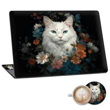 Laptop Skin Sticker Decal 15.6 Inch,12 13 13.3 14 15 15.6 in Laptop Netbook Skins for Notebook,Art Decal Removable Waterproof Scratch Resistant,Universal Vinyl Cover,Cute Cat Floral - color: Cute Cat Floral