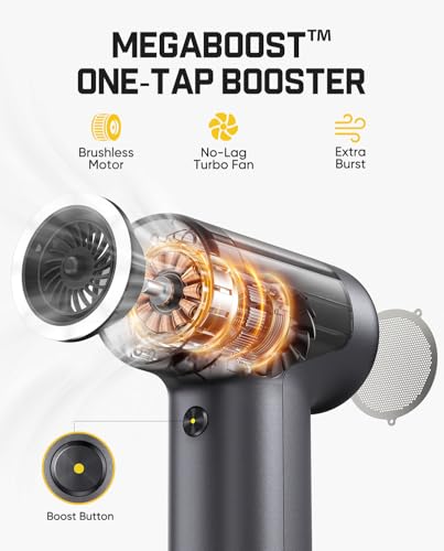 Fanttik B10 Pro Electric Air Duster (Sliver) | 110,000RPM Brushless Motor, One-Tap Booster, 3-Speed Adjustable Control for PC, Keyboard & Electronics - color: Silver