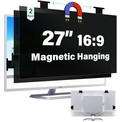 [2 Pack] Magnetic 27 Inch Computer Privacy Screen for 16:9 Aspect Ratio Widescreen Monitor, Hanging Eye Protection Anti Glare Blue Light Computer Monitor Privacy Filter, Removable 27 in Protector Film - size: [2 Pack] 27 inch 16:9