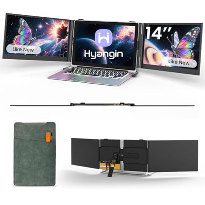 Used Like New Triple Laptop Screen Extender 14-inch, 2026 Upgraded Ultra-Slim 1080P FHD Displays for Laptop, Ultra-Light Triple Monitor for 13.3-17.3" Laptops, Compatiable with Windows/Mac/Chrome OS