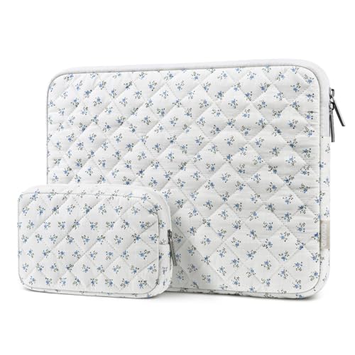 MOSISO Laptop Case 14 inch, 14 inch Puffy Laptop Sleeve Bag, Blue | Compatible with HP Lenovo Dell ASUS Acer,HP Stream,Dell Latitude,Lenovo IdeaPad,Charming Floral Square Quilted Bag&Small Case - color: Blue, size: 14 inch