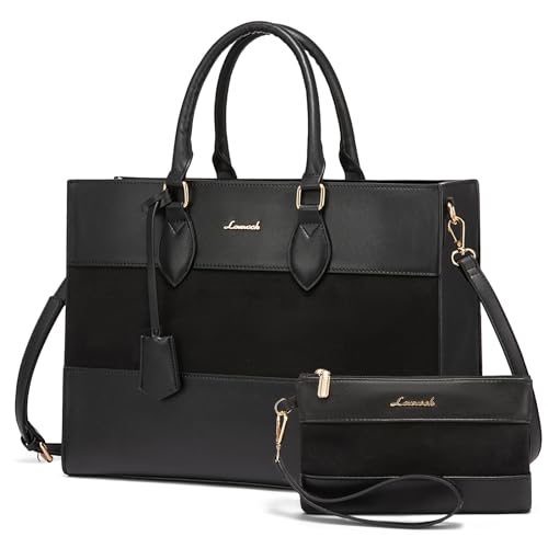 LOVEVOOK Laptop Tote Bag for Women, Work Totes Business Office Computer Briefcase with Clutch Purse - color: Black, size: 15.6 inch