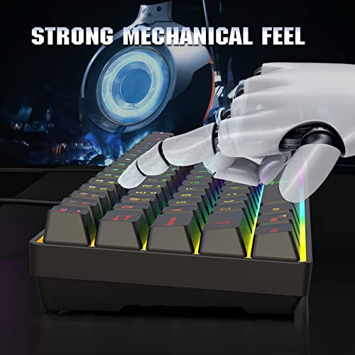Snpurdiri 60% Gaming Keyboard, Rainbow Backlit Mini Membrane Keyboard for Windows PC Gamers(68 Keys, Black Rainbow) - color: Black(Rainbow)