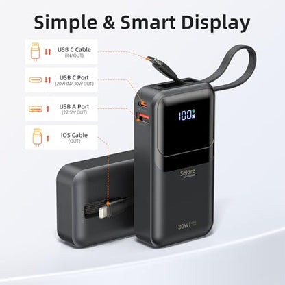 Selore&S-Global 3 in 1 Portable Phone Charger 10000mAh and PD 30W Fast Charging Portable iPhone Charger 10 000mAh