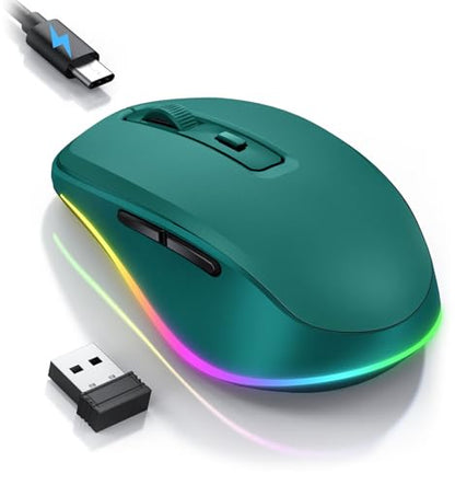 PEIOUS Wireless Mouse Jiggler - Keep Computers Awake, Dark Green | Rechargeable LED Mouse, Silent Clicks, Adjustable DPI and Random Movement Keep Computers Awake for Laptop/PC/Mac - color: Dark Green