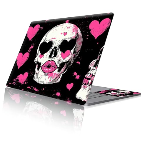 Reusable Universal Laptop Skin Sticker, Cut to Fit for 11.6–15.6 Inch Laptops, Waterproof Protective Film, No-Residue - Pink Hearts Skull - color: Pink Hearts Skull