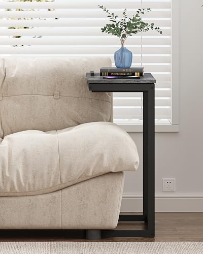 TUTOTAK Large C Shaped End Table, Side Table, Couch Computer Table C Table | Tilting Laptop Stand with Storage, Computer Couch table for Living Room, Bedroom, Charcoal Grey TB01BY089 - color: Charcoal Grey, style: Modern
