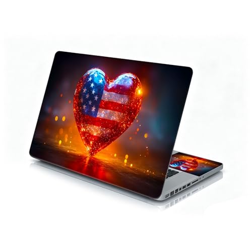 Universal Laptop Skin Sticker Decal, 12"-15.6" Aesthetic Vinyl Wrap, American Flag Heart Waterproof Notebook Cover Art Protector for MacBook HP Dell Lenovo, Fits 13" 14" 15" 15.6" - color: American Flag Heart