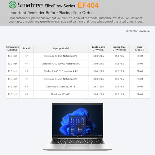 Smatree EliteFlow Laptop Sleeve Case for 13.3 inch HP EliteBook 830 G11 | for 13.3 inch HP EliteBook 830 G10/G9,for Elitebook x360 830 G9,for OmniBook 7 Aero NGAI 13(EF404) - size: 2.04| for HP 13.3" EliteBook 830/OmniBook(EF404)