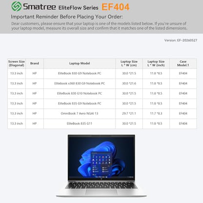 Smatree EliteFlow Laptop Sleeve Case for 13.3 inch HP EliteBook 830 G11 | for 13.3 inch HP EliteBook 830 G10/G9,for Elitebook x360 830 G9,for OmniBook 7 Aero NGAI 13(EF404) - size: 2.04| for HP 13.3" EliteBook 830/OmniBook(EF404)