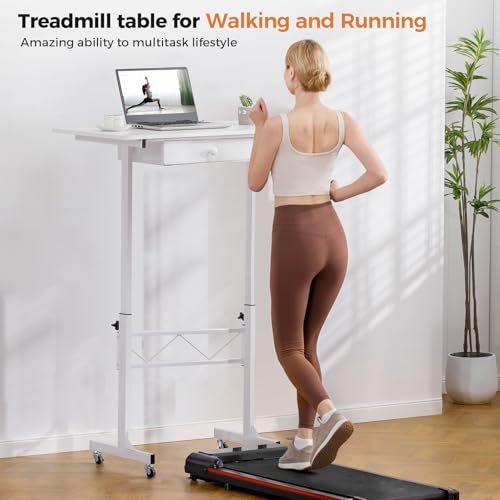 GTPLAYER Small Standing Desk Adjustable Height Small Computer Desk Mobile Portable Rolling Laptop Table with Wheels 32" Computer Workstation Sit Stand Desks Portable Standing Table Treadmill desks - color: White