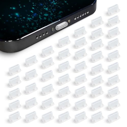 USB C Dust Plugs 50 Pack with Cleaning Brush, Charging Port Covers, Clear | Helps block dust, lint and debris, helps support reliable charging, snug low profile fit, durable flexible construction - color: Clear, 50 Pack