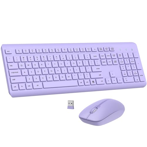 Wireless Keyboard and Mouse Combo, Full Size Silent Ergonomic Keyboard and Mouse, Long Battery Life, Optical Mouse, 2.4G Lag-Free Cordless Mice Keyboard for Computer, Mac, Laptop, PC, Windows(Purple) - color: Purple