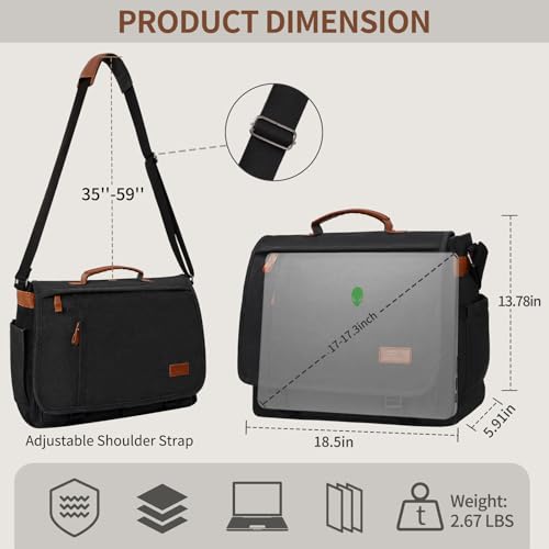 ESTARER Messenger Bag 17.3 Inch, Mens Computer Bag for Teacher/College/Work/Travel, Water-resistant Canvas Laptop Bag Satchel Briefcase, Dark Grey - color: 17.3” Dark Grey