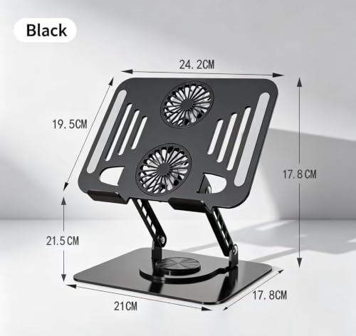 Aluminum Rotatable Laptop Stand | Dual Cooling Fans, Height Adjustable - color: Silver