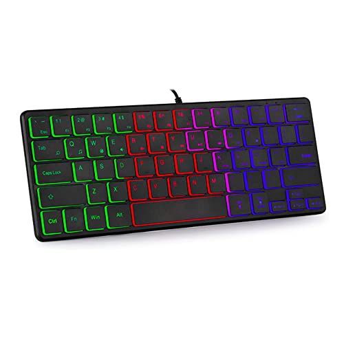 abucow Backlit Mini Keyboard USB Wired Portable Mute Ultra-Compact Small Gaming Keyboard 64 Keys for PC/Mac Gamer Typist Travel Easy to Carry on Business Trip (Style 1) - color: Style 1