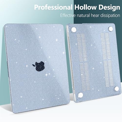 TWOLSKOO Glitter Case for MacBook Air 13 inch M5 2026 M4 M3 M2 2025-2022 (Model A3449 A3240 A3113 A2681), Bling Hard Shell Case & Keyboard Cover & Screen Film for MacBook Air 13.6 inch, Star Blue - color: Star Blue