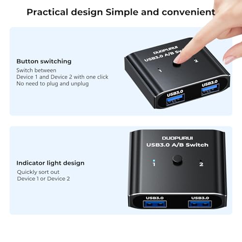 USB 3.0 Switch 2 in 1 Out / 1 in 2 Out Bi-Directional,USB Switcher 2 Computers Share Printer Keyboard Mouse Scanner,Printer Splitter for 2 Computers with 2 USB3.0 Cables (USB3.0)
