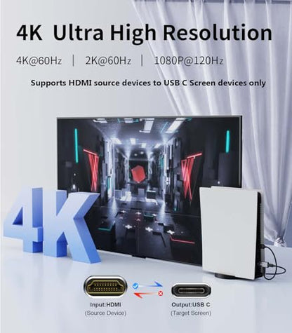 HDMI to USB C Adapter | 4K@60Hz HDMI Source to USB-C Display Converter for XR/AR Glasses(XREAL One,Air 2 Pro,VITURE Pro,RayNeo Air 2s,Rokid),Portable Monitors,Laptop,Switch,PS5/4,Xbox