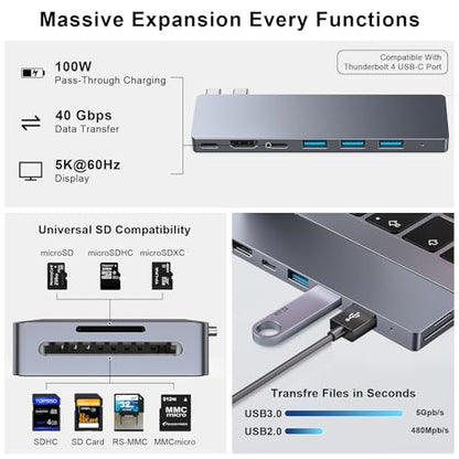 USB C Hub, 8 in 2 USB C Adapter Thunderbolt 4 HDMI MacBook Air Pro M1-M4 | Thunderbolt 4 Hub • 4K HDMI • 100W PD • 40Gbps • USB C 3.0 • 3 USB A 3.0 • SD/TF Card Reader • MacBook USB Adapter - size: 9820 Gray