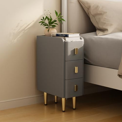 AQIMUELE Narrow Nightstand with Drawers, Narrow Side Table Leather, Small Bedside Tables for Bedroom. (Dark Gray) - color: Dark Gray, size: 7.8"W x 15"D x 22.8"H