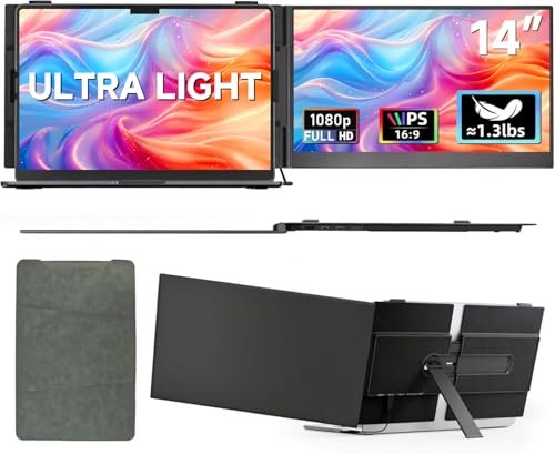 Laptop Screen Extender Ultra Portable, 14" 1080P 1.31lbs FHD Low Blue Light Portable Monitors for Laptop, Plug & Play Dual Screen Monitor for Laptops, Travel Extra Monitors for Laptops for Windows/Mac - size: 14.0” Dual