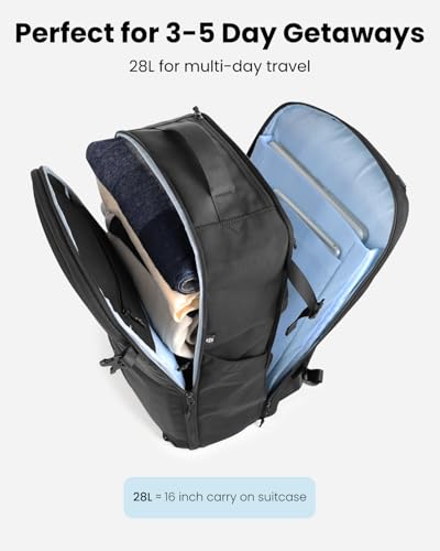Portal Travel Backpack for Men Women, 28L/38L Expandable Carry On Backpack, TSA Friendly Flight Approved Luggage Sleeve, Water Resistant Business Laptop Backpack for Travel Work Commute - size: 28L