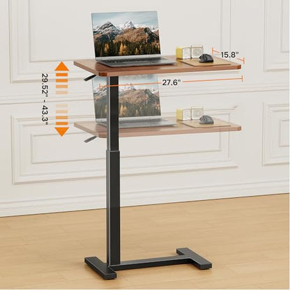 Adjustable Overbed Bedside Table with Wheels, Pneumatic Adjustable Hospital & Home Use Bed Table, Rolling Laptop Table, Mobile Standing Desk, Brown - color: Brown, style: Non-Tiltable
