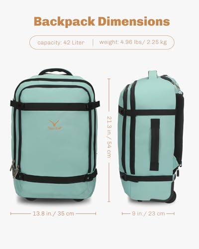 Hynes Eagle Rolling Backpack 42L Backpack with Wheels Airline Approved Carry on Luggage Laptop Travel Suitcase Bag for Women Men Mint Green - color: Mint Green