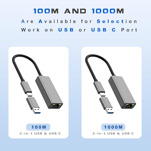 USB Ethernet Adapter USB C Hub for Mac Tablets PC, Ethernet Adapter to USB-C Laptop 10 Gigabit for MacBook Pro/Air Surface, USBC Hub Dongle Compatible for Thunderbolt 3/4 to RJ45 Network100/1000Mbps