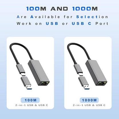 USB Ethernet Adapter USB C Hub for Mac Tablets PC, Ethernet Adapter to USB-C Laptop 10 Gigabit for MacBook Pro/Air Surface, USBC Hub Dongle Compatible for Thunderbolt 3/4 to RJ45 Network100/1000Mbps