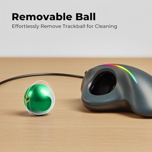 Wired Trackball Mouse with RGB Lighting, Ergonomic Thumb Control to Reduce Muscle Strain, 5 Adjustable DPI, Dual USB-C & USB-A Connectivity, Compatible with PC, Laptop, Mac, Windows-Green - color: F-Green