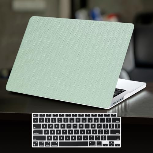 DTangLsm for MacBook Air 13 inch Case 2026 2025-2022 M5 A3449 M4 A3240 M3 A3113 M2 A2681, Woven Textured Leather Hard Shell Cover for MacBook Air 13.6 Case with Logo Cutout & Keyboard Cover, Green - color: #Woven Green